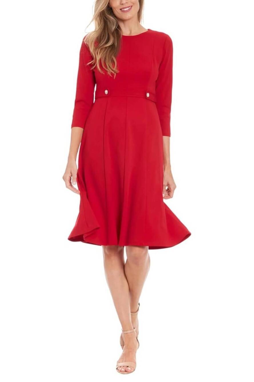 NEW LONDON TIMES 3/4 sleeve a-line midi dress in savvy red